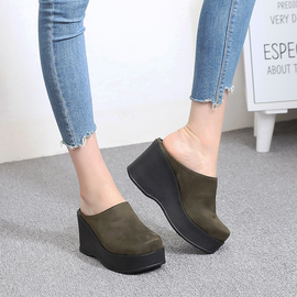 [GIRLS GOOB] Women's Comfortable Wedge Sandal Platform Slip-On Shoes, Synthetic Leather + Suede - Made in KOREA